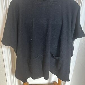 Neiman Marcus Black Short Sleeve Cashmere Poncho Sweater